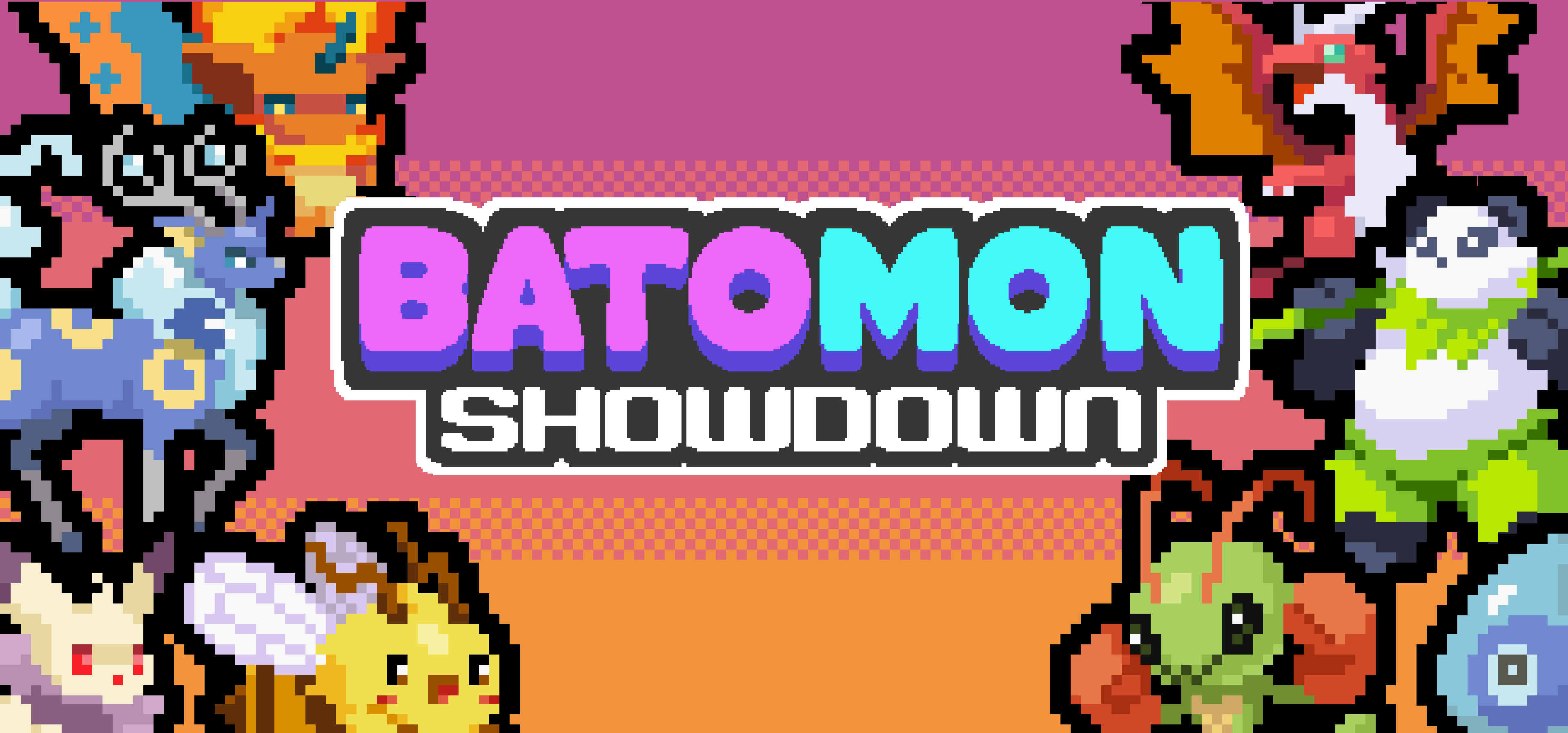 A crowd of Batomon monsters surrounding the Batomon Showdown logo