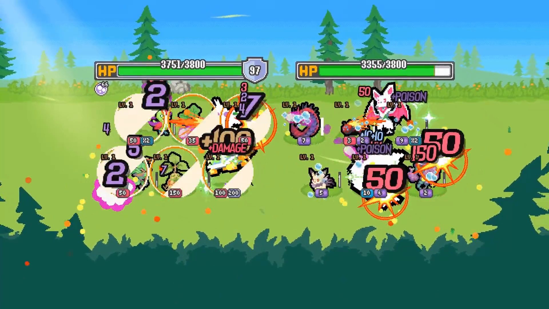 Batomon Showdown trailer — two monster teams mid-battle in a grassy arena